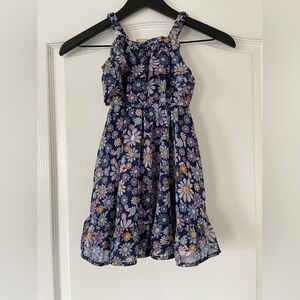 Blue Floral Chiffon Little Girls Ruffle Dress - Size 6 (Girls)